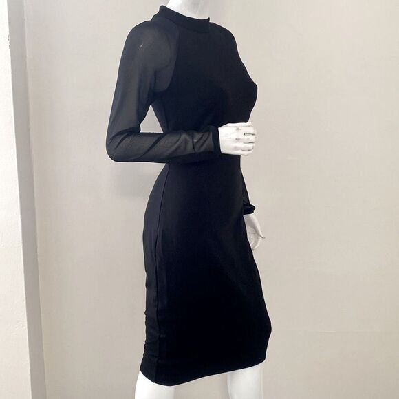 Ted Baker Wrenti Black Bodycon Long Sleeve Cocktail Dress w Exposed Back Zipper - Picture 6 of 13